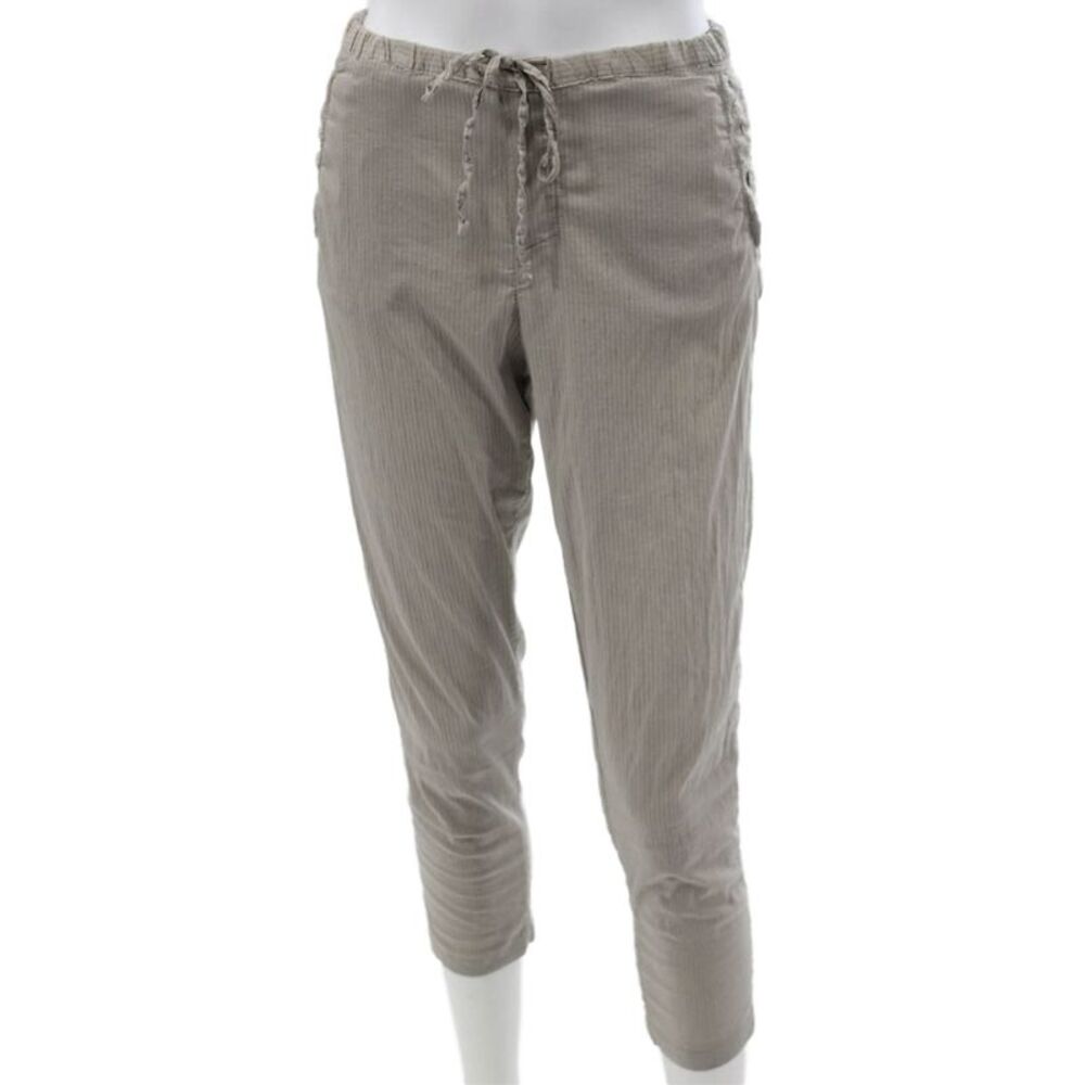 Transit Par Such Womens Cropped Striped Gray Cotton Drawstring Pants Size S